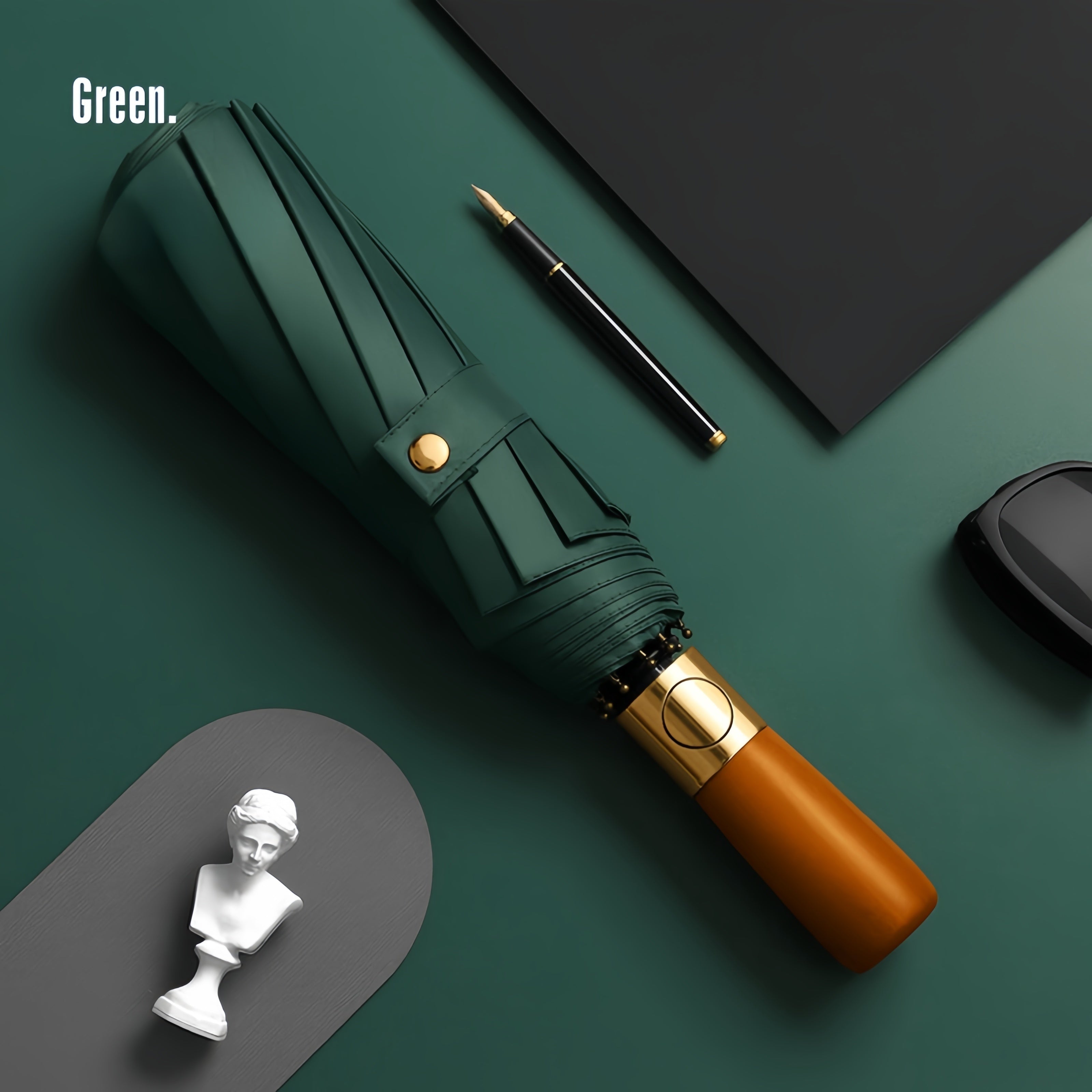 Large Wind-Resistant Business Umbrella with Wooden Handle and Automatic Open