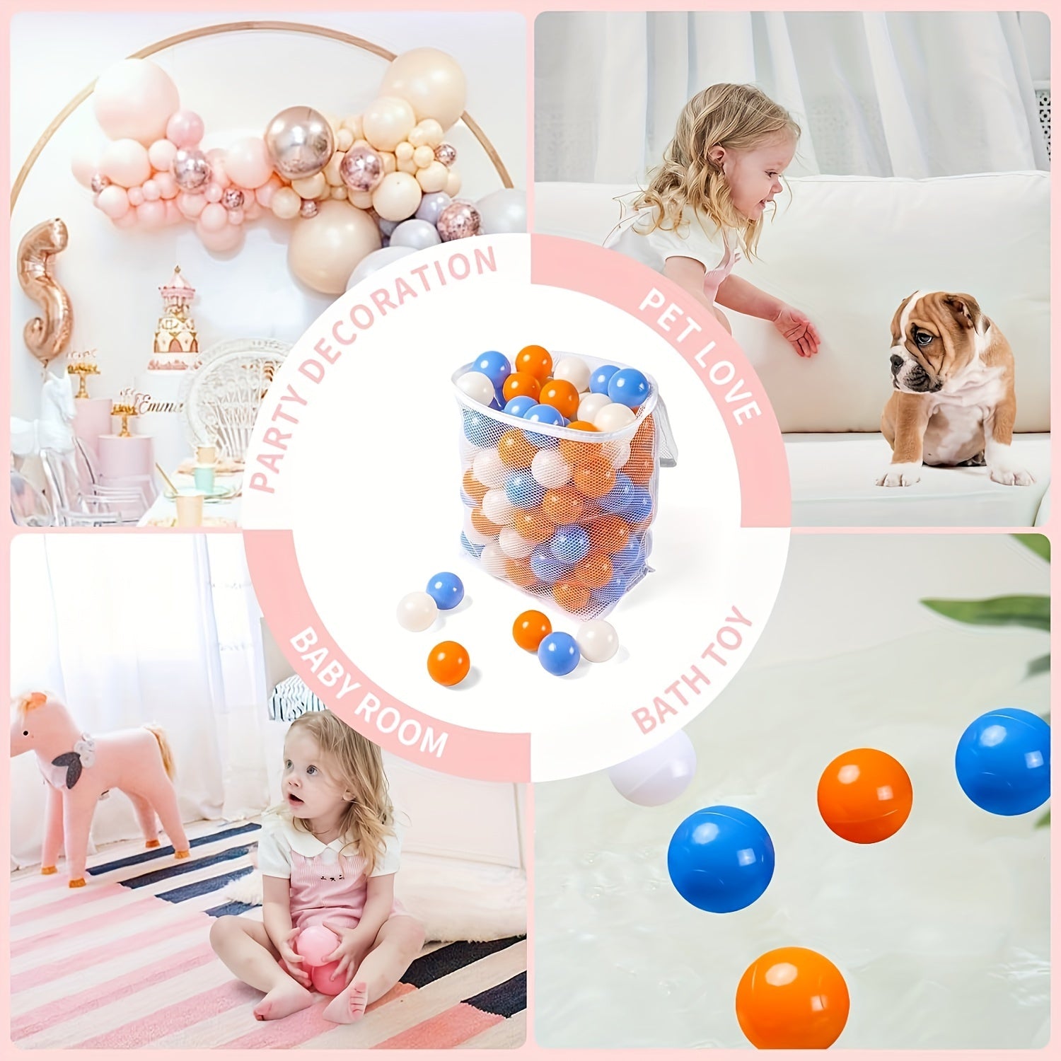 100 Safe Non-Toxic Plastic Ocean Balls for Kids Outdoor Play and Pet Safety