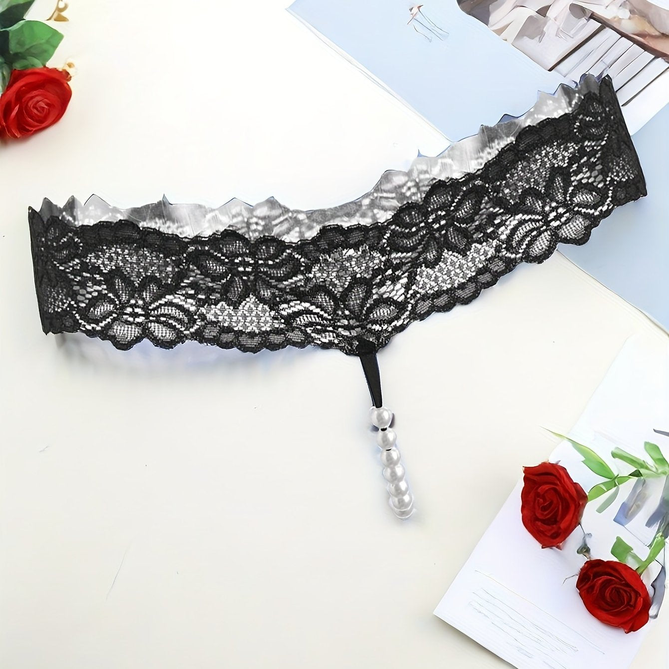 Women's Elastic Lace Beaded Thong Panties Underwear