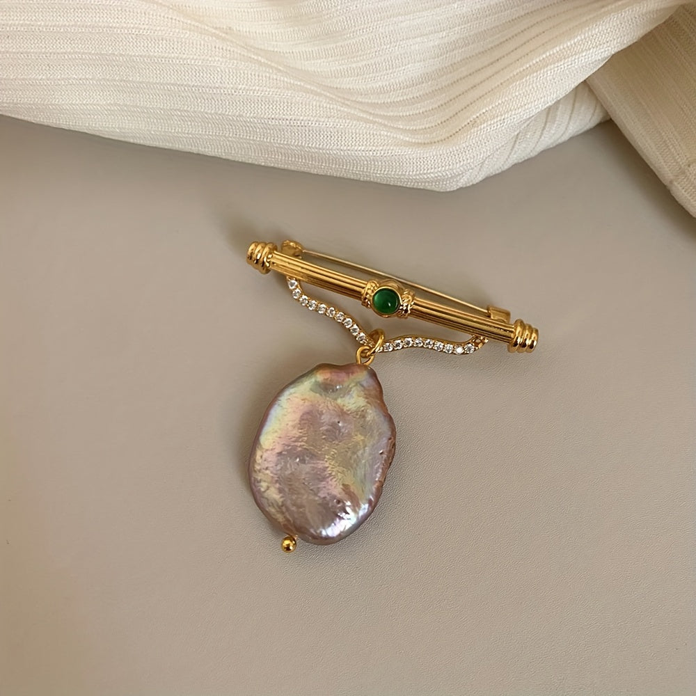 Broche de cobre vintage con perlas de agua dulce moradas para bodas y uso diario