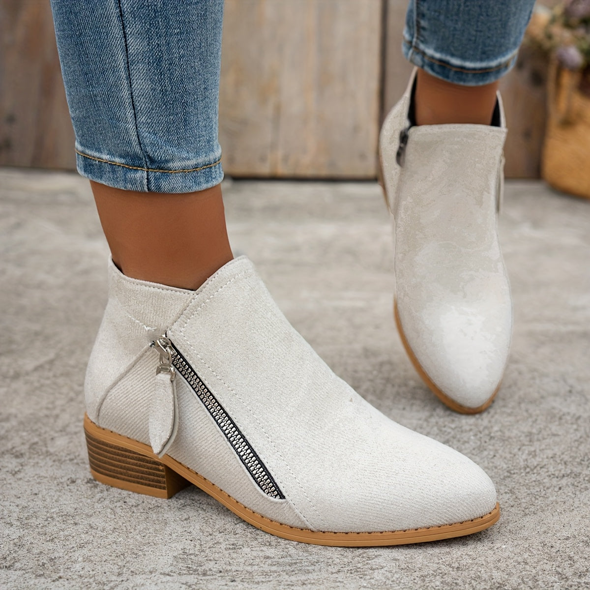 Women's Chelsea Ankle Boots Slip-On Mid Heel Pointed Toe Black White Green Red