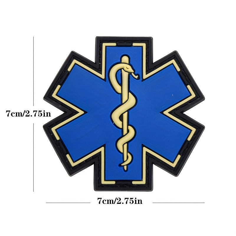 PVC Rubber Paramedic Badge with Star of Life for First Aid and Backpack Attachment