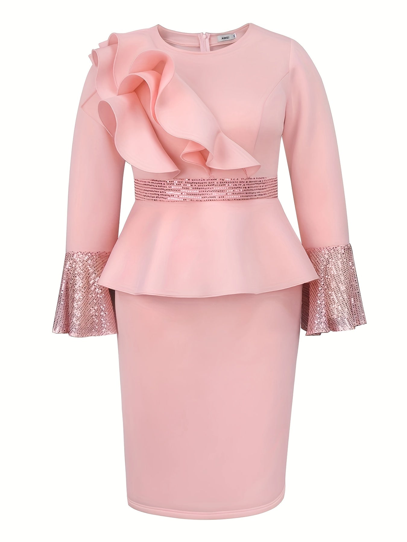 Women's Sequin Ruffle Bell Sleeve Party Dress Polyester Blend Evening