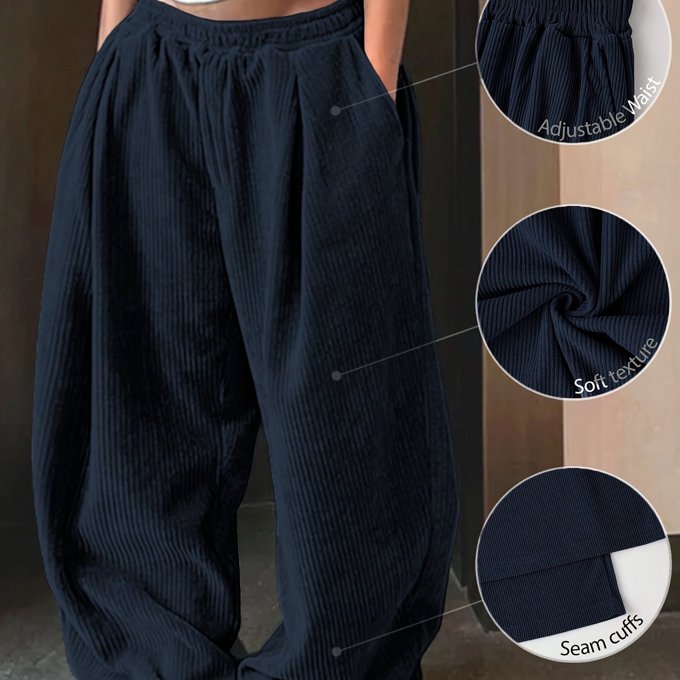 Pantalones sueltos de talla grande para mujer con bolsillos, cintura elástica, casual, primavera y otoño