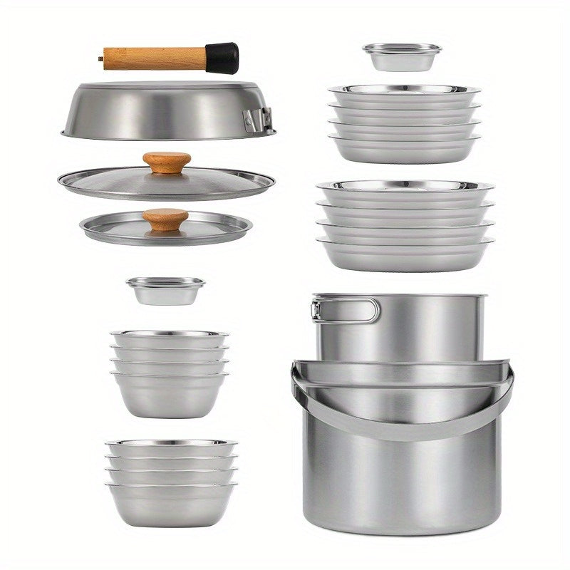 Stainless Steel Camping Cookware Set 22 Pieces Outdoor Kitchen Utensils