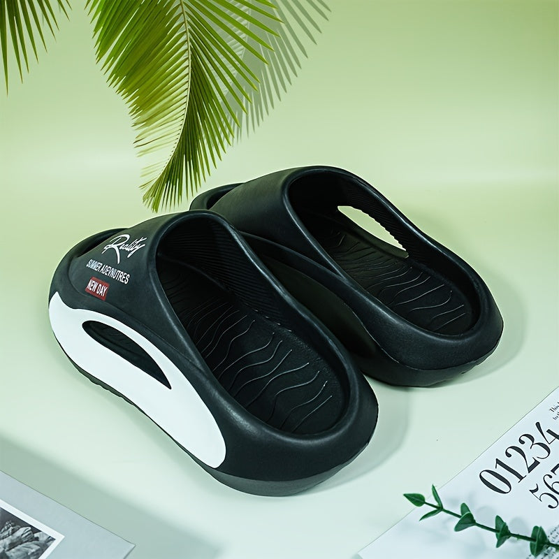 Men's Lightweight EVA Slides Non-Slip Casual Indoor Outdoor Two-Tone Letter Print All-Season Footwear