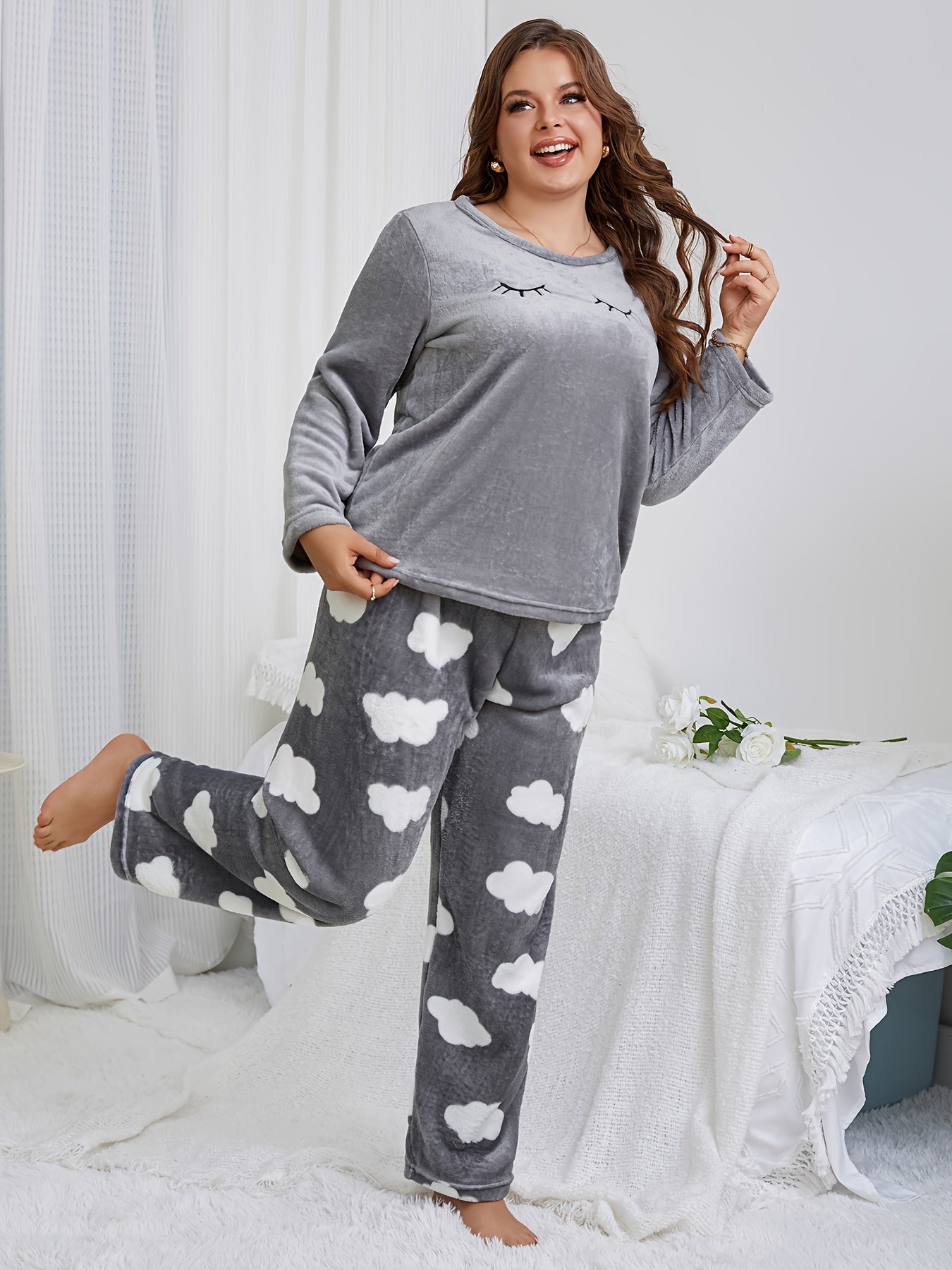 Women's Flannel Velvet Pajama Set Fall Winter Warm Loose Home Wear