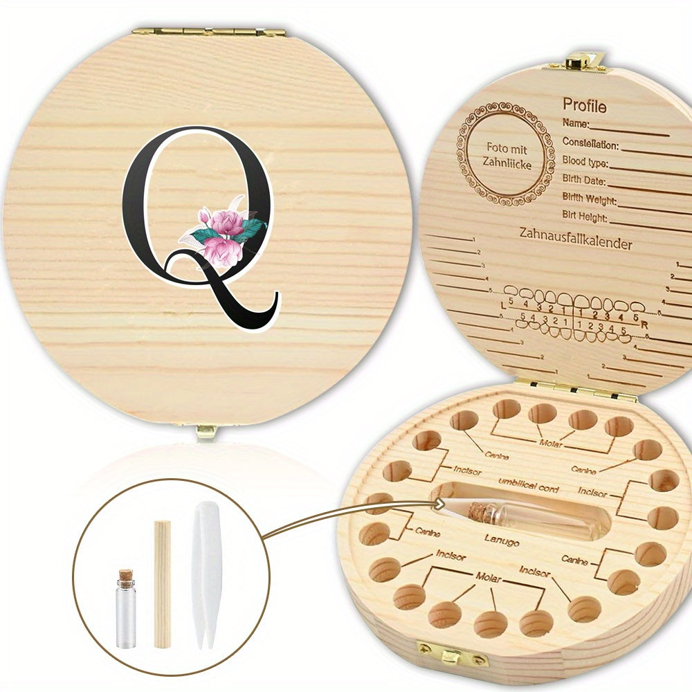 Bolalarining yoʻqolgan sut tishlari uchun yogʻochdan yasalgan saqlash qutisi, 20 tishgacha saqlash joyi bilan. Oq marmar harf naqshli dizayn. Ajoyib sovgʻa gʻoyasi.