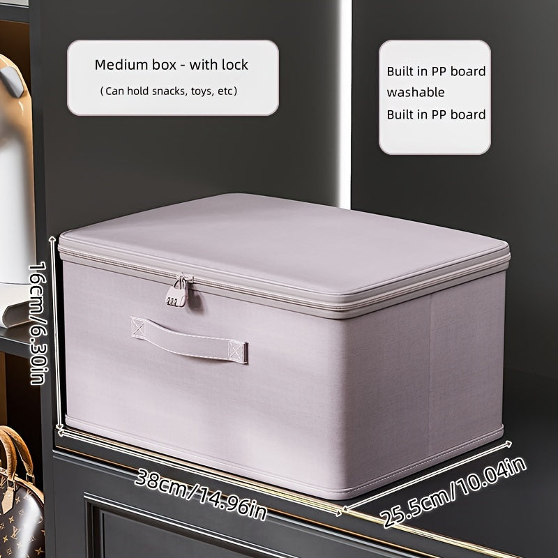 Large Lavender Fabric Storage Box with Lock for Clothes Quilts Documents Under-Bed