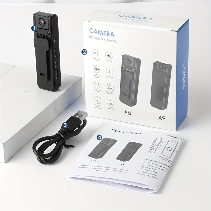 Mini grabadora de cámara HD 1080P con visión nocturna infrarroja, recargable por USB, para viajes con mascotas y reuniones