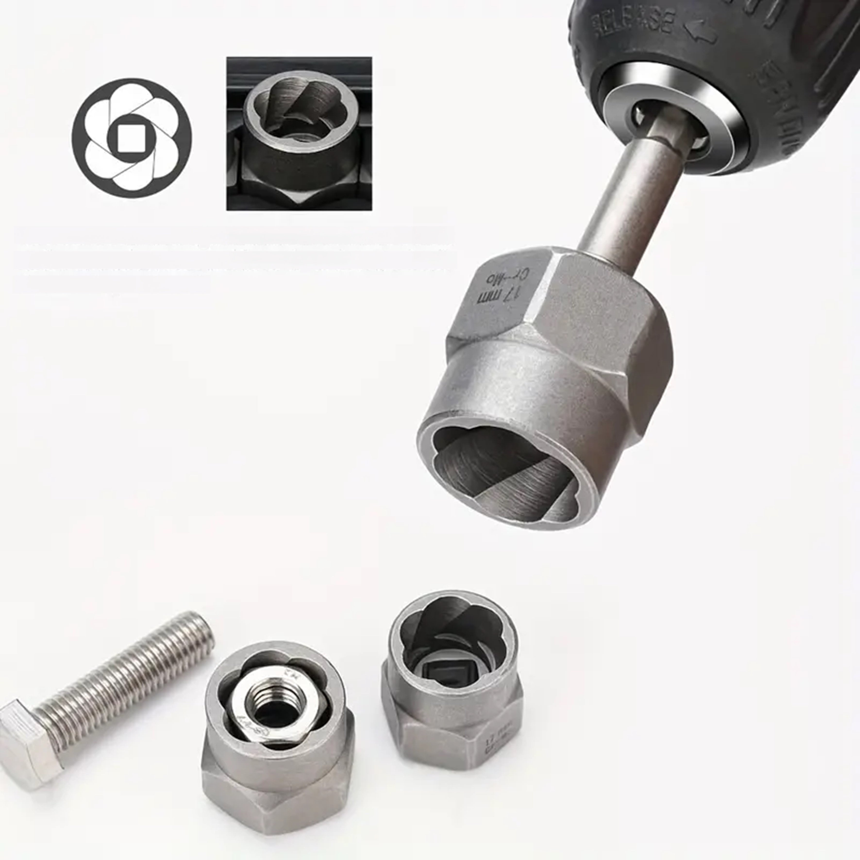 15pcs Nut Extractor Set Bolt and Nut Remover with Socket Adapter for Damaged Bolts
