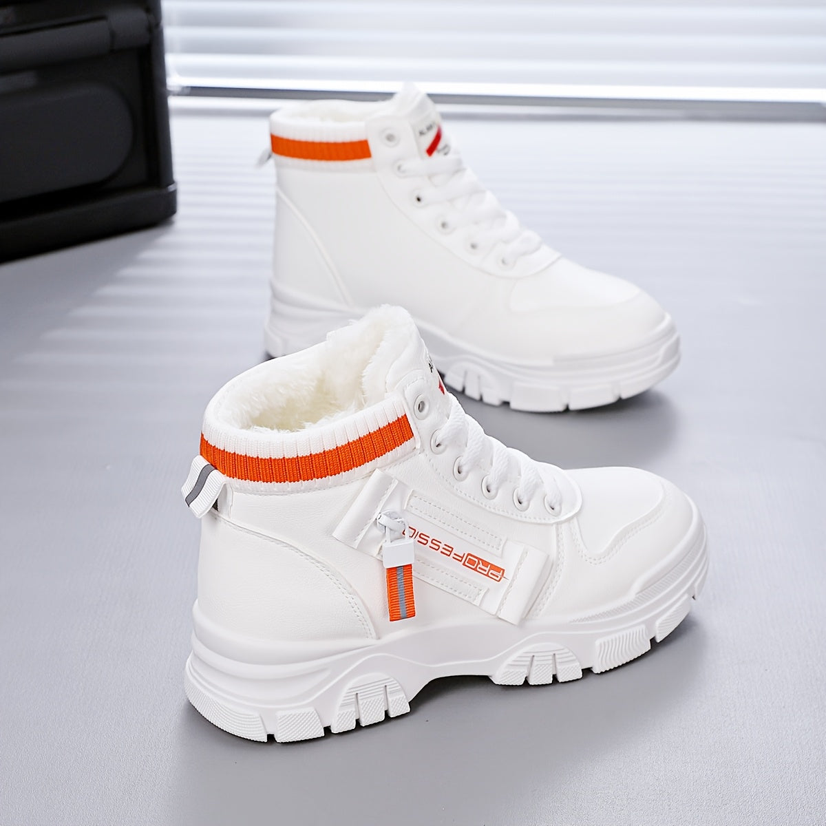 Women's Warm Winter High-Top Sneakers with Fleece Lining and Blue Straps