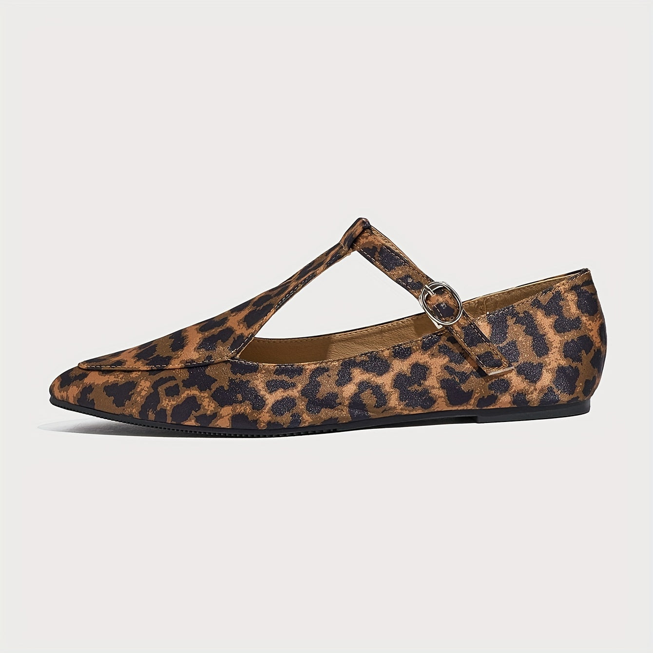 Women Brown Microfiber T-Strap Mary Jane Flats with Low Heel