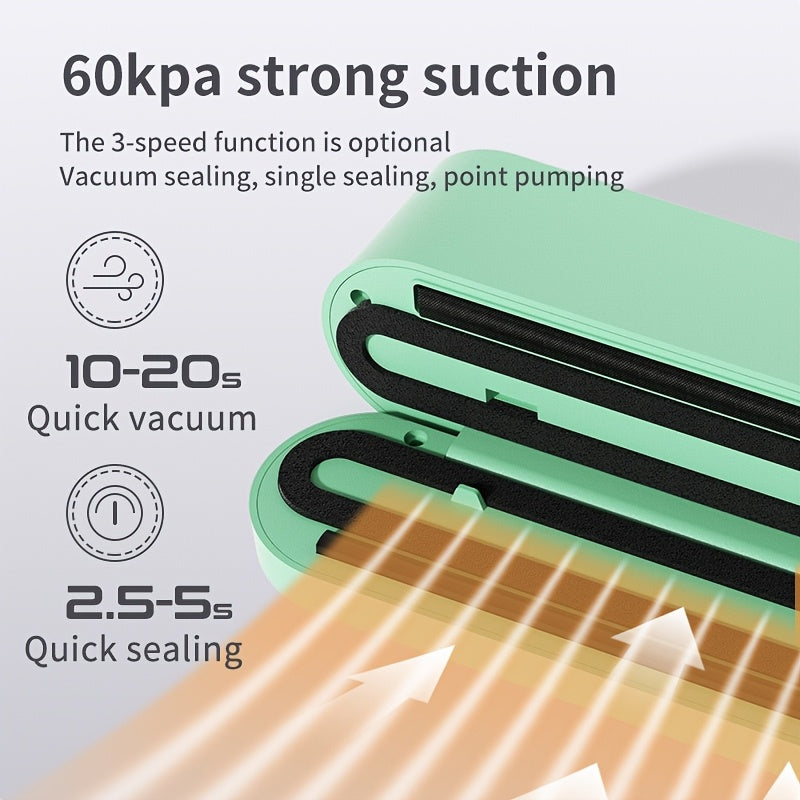 5-in-1 Portable Vacuum Sealer with LED Display USB Rechargeable Food Preservation Kit