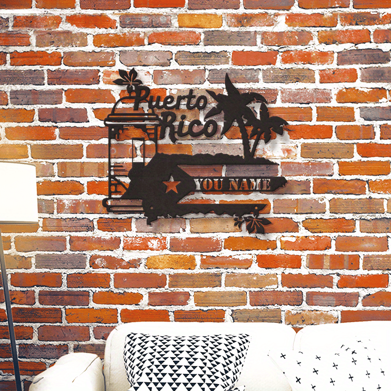 Personalized Name Metal Sign with Puerto Rico Flag Wall Art for Home and Outdoor Decor