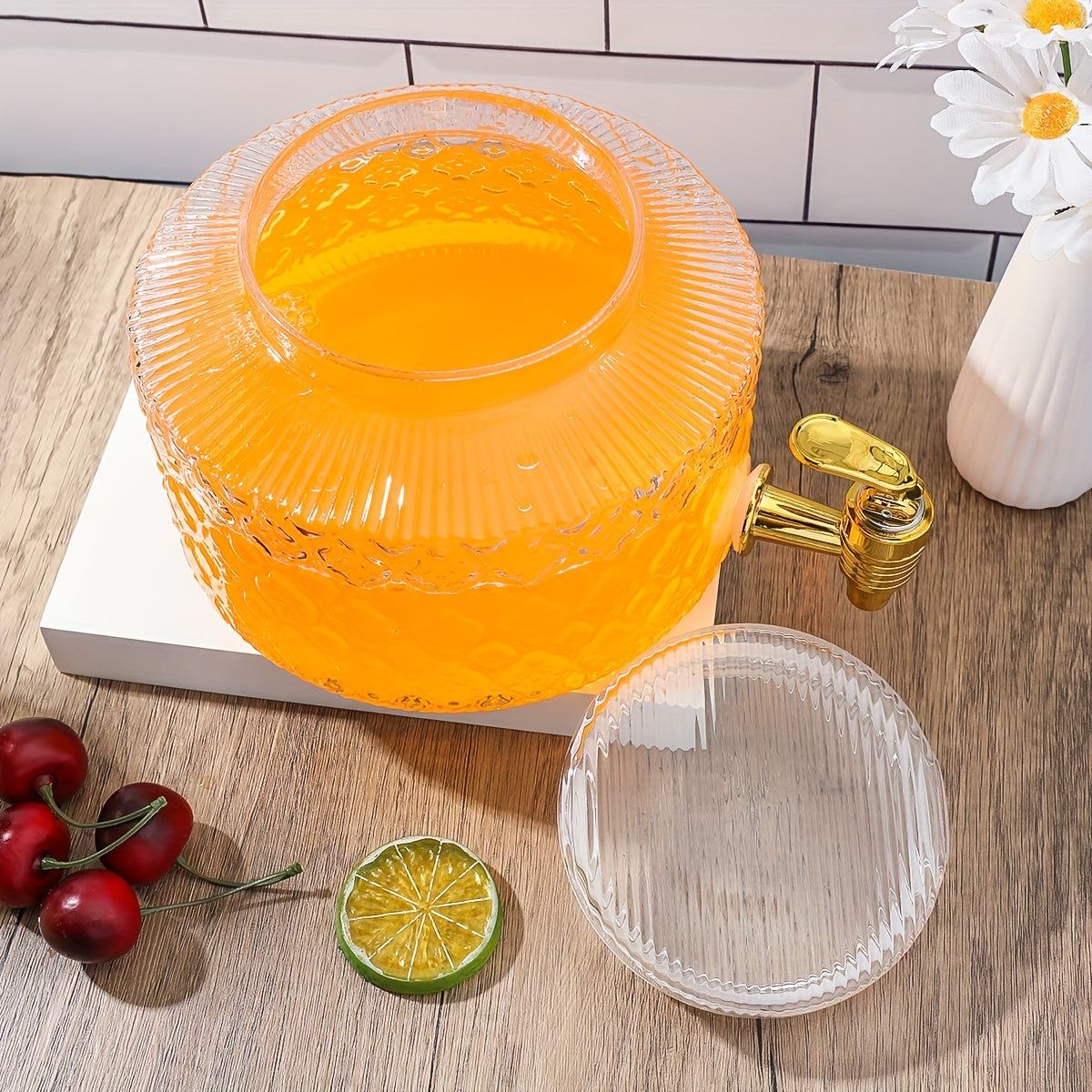 Large Capacity Glass Beverage Dispenser with Spigot for Cold Drinks and Iced Tea