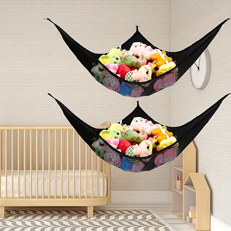 Large Black Stuffed Animal Storage Hammock for Nursery and Playroom