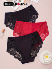 Women's High-Rise Lace Briefs Set 3 Pieces Breathable Semi-Sheer Comfortable