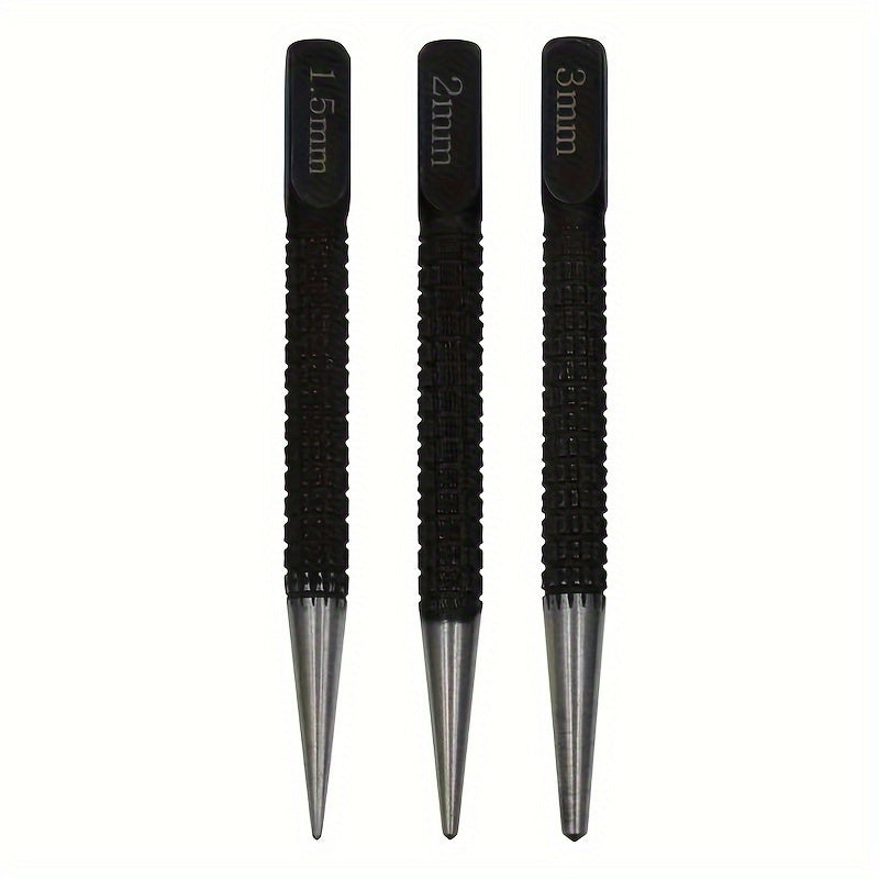 3-Piece High-Carbon Steel Center Punch Set 1.5-3mm Metal Wood Marking