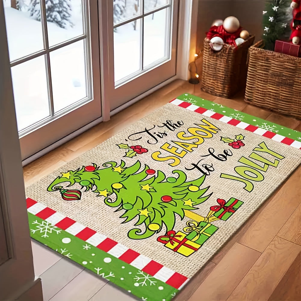 Whoville Christmas Floor Mat Non-Slip Holiday Decor with Christmas Tree Design