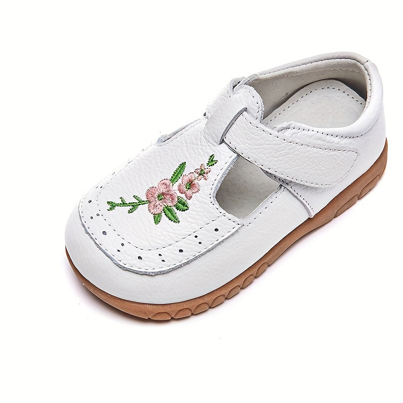 Sandalias de niña pequeña con tira en T con flores, ligeras y antideslizantes, zapatos tipo Mary Jane