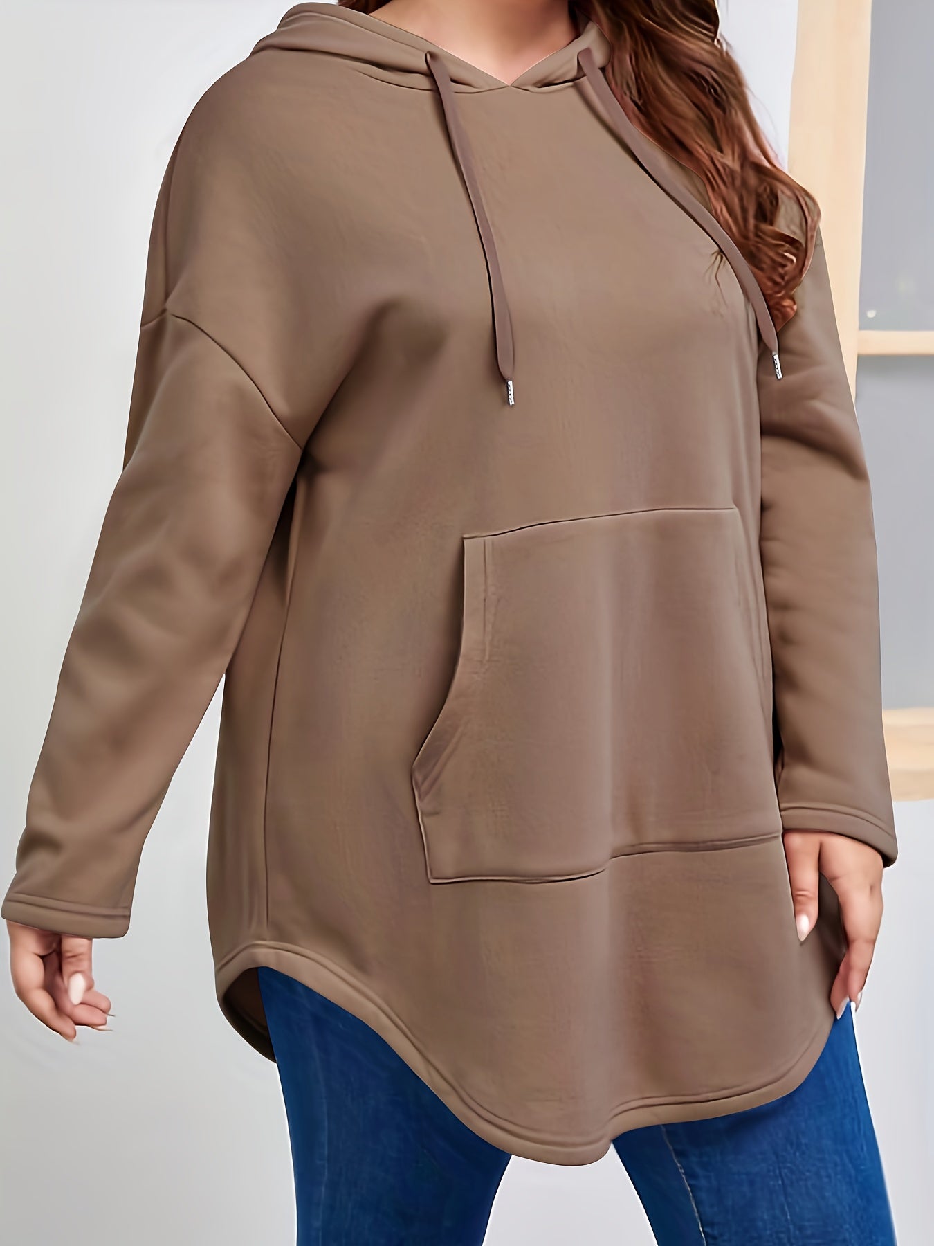 Ayollar uchun plus o'lchamli dengiz bo'yi ko'k hoodie, kangaroo cho'ntagi bilan, kundalik uzun qo'l kiyim, sweatshir
