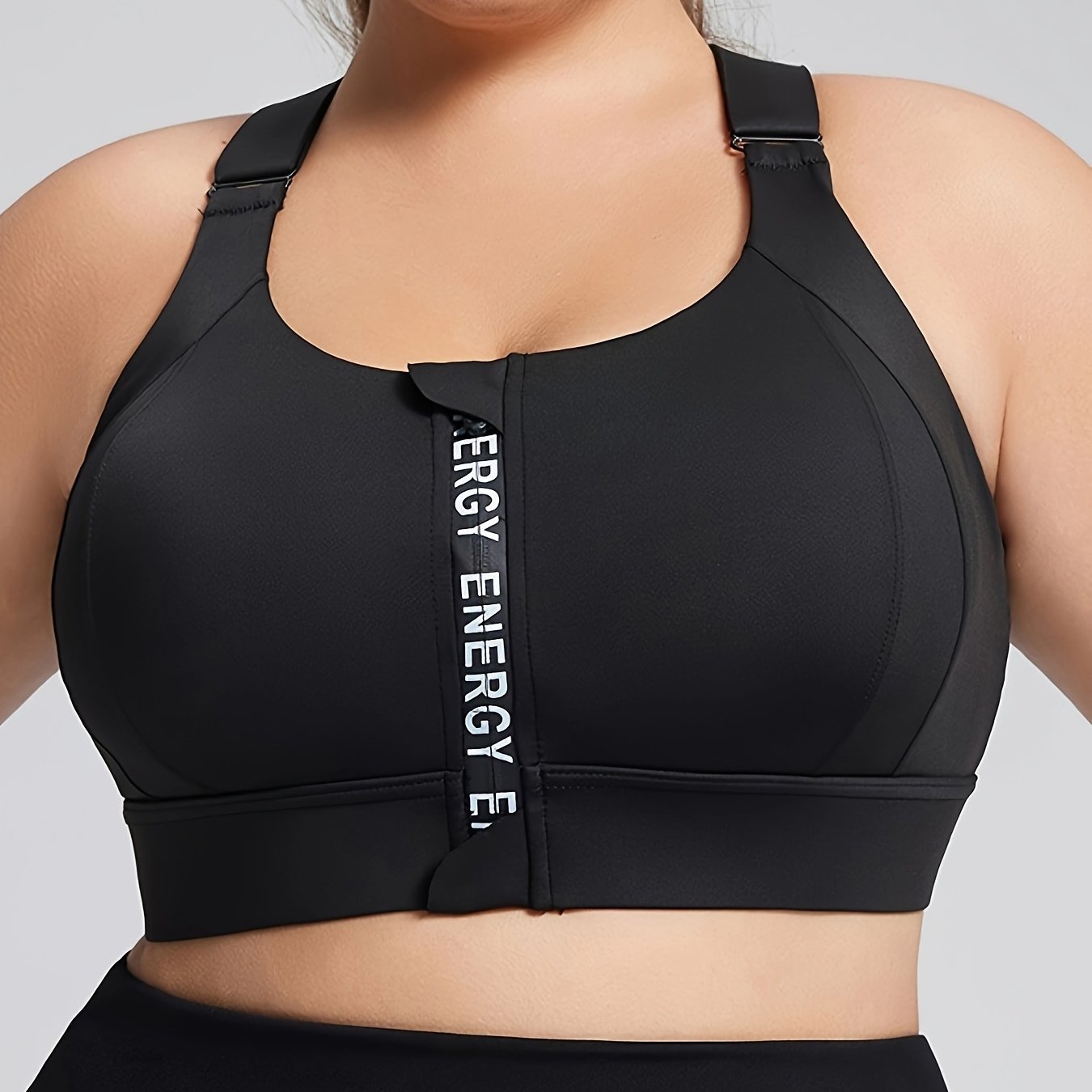 Plus Size High-Impact Sports Bra with Front Zipper Adjustable Straps Workout Yoga Top