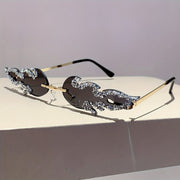 Women's Fire Flame Rimless Sunglasses with Rhinestones for Parties and Clubwear