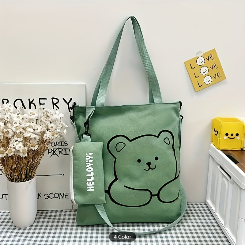 Cartoon Print Nylon Tote Bag with Large Capacity for Commuting Shoulder and Coin Bags