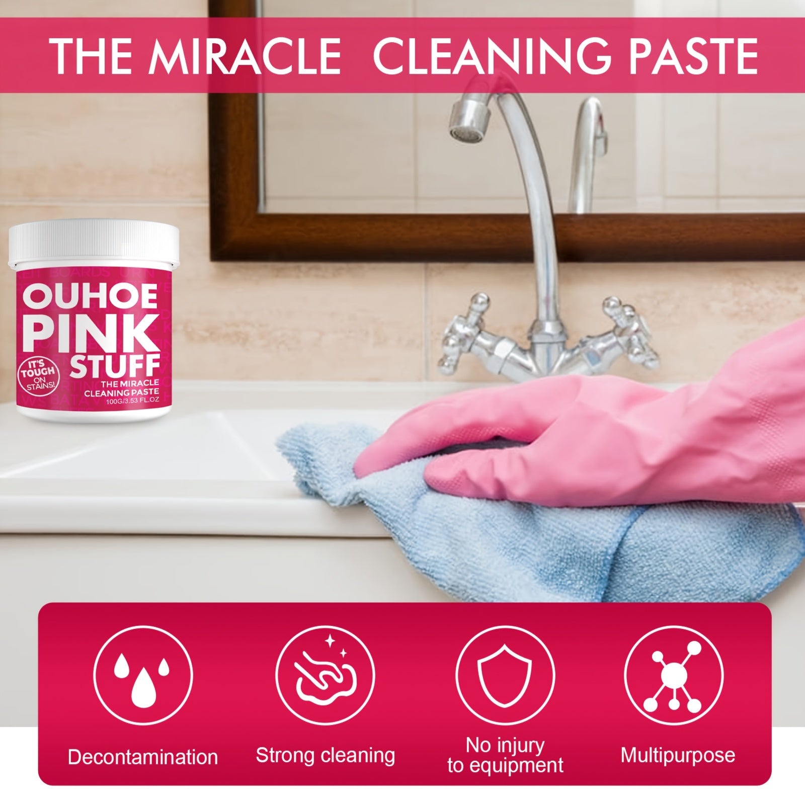 Pink Cleaning Paste for Stains and Surfaces, Gentle, Tough on Dirt