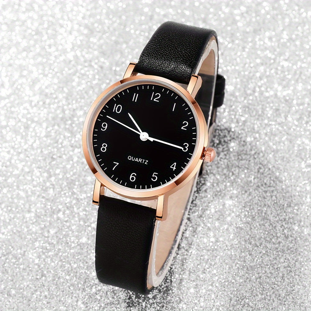 Women's Quartz Watch and Bracelet Set with Faux Leather Band and Zinc Alloy Case for Gift Giving