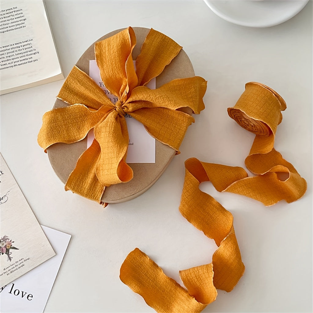 Boho Chic Pleated Ribbon Gift Wrap with Lotus Leaf Edge for Holiday Decorations