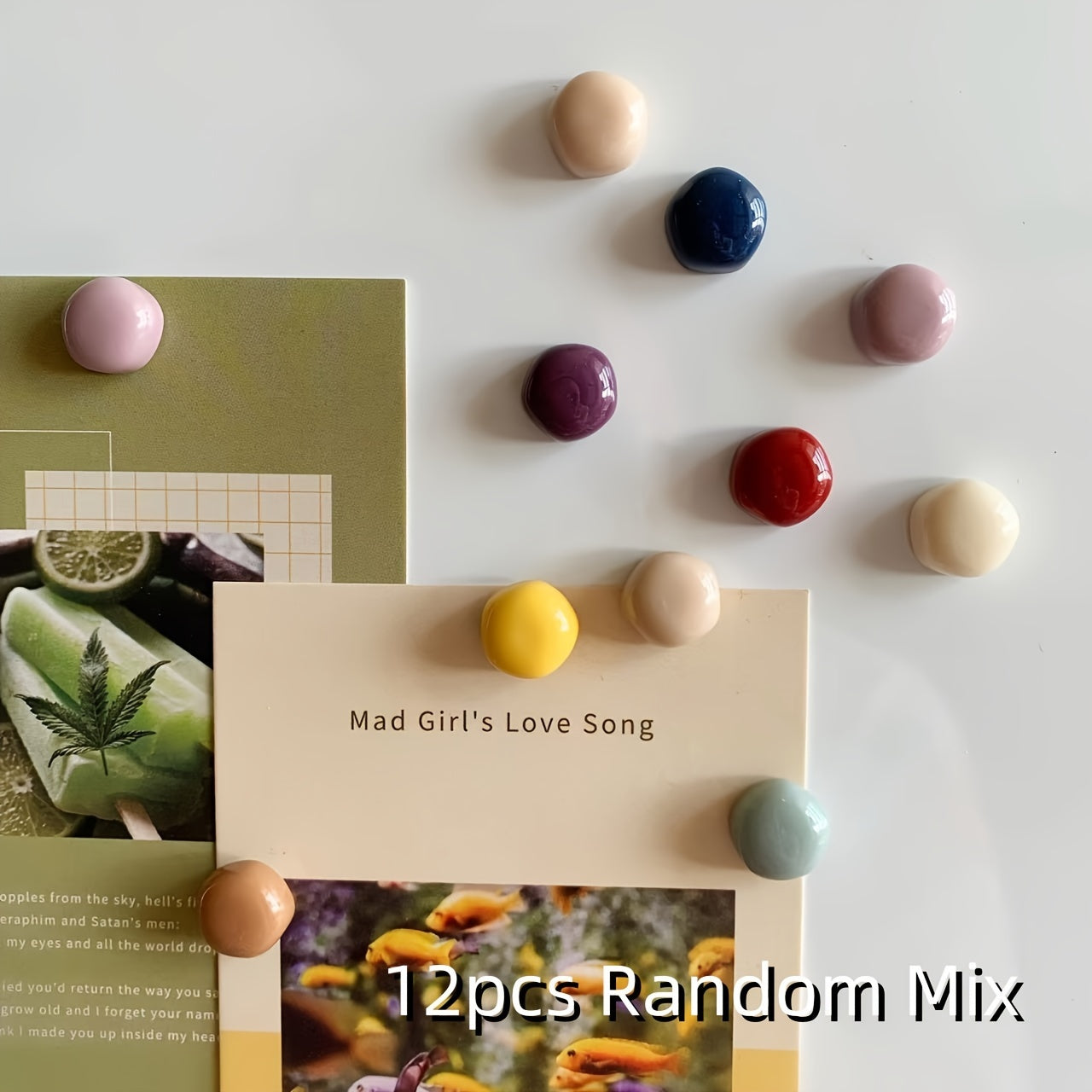 12 dona dumaloq muzlatgich magnitlari, oshxona, ofis, yozuv taxtasi uchun shisha plastmassa