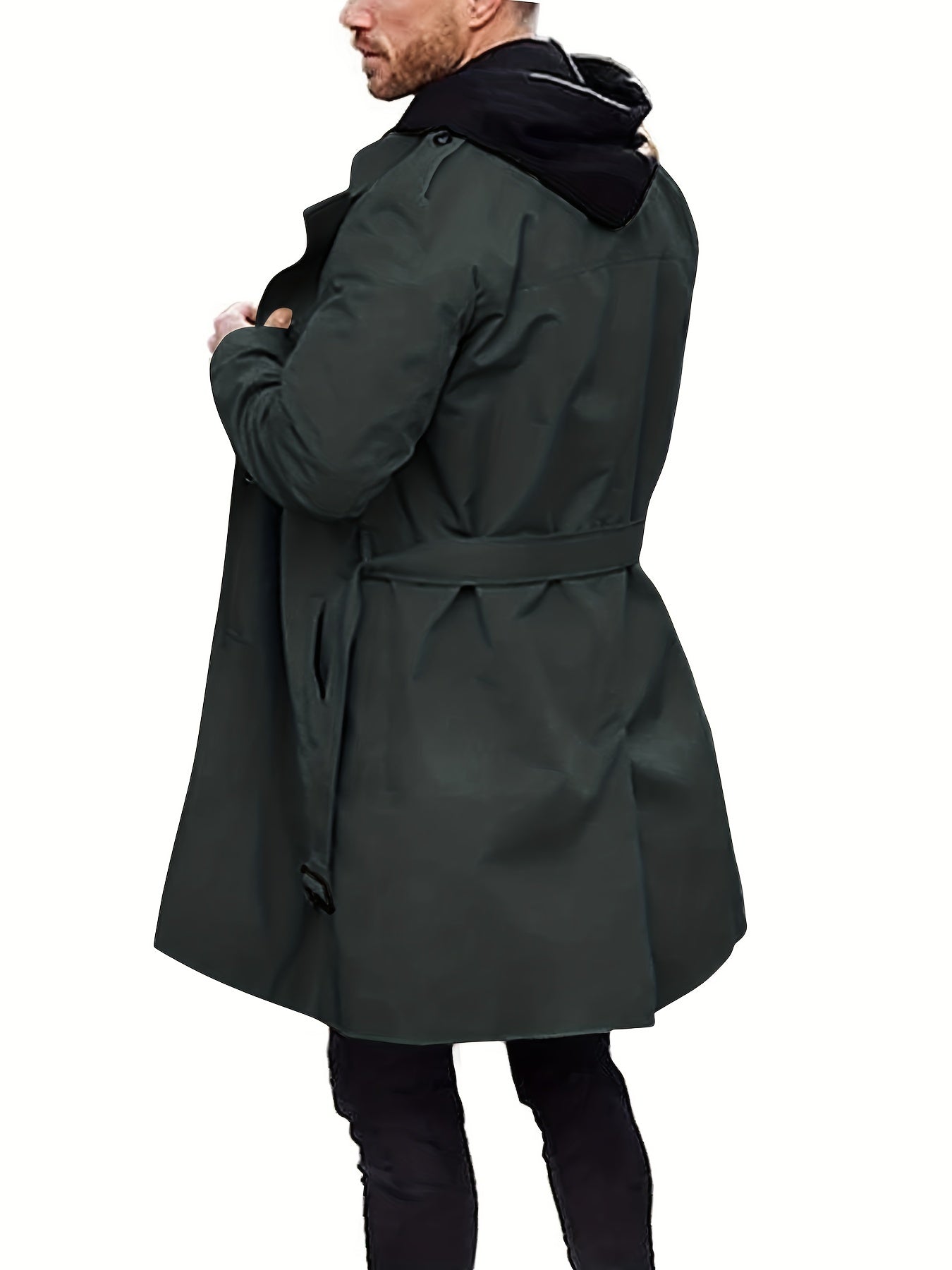 Ветровка большого размера для мужчин из полиэстера однотонного цвета, повседневная, двубортная, с поясом, с лацканами