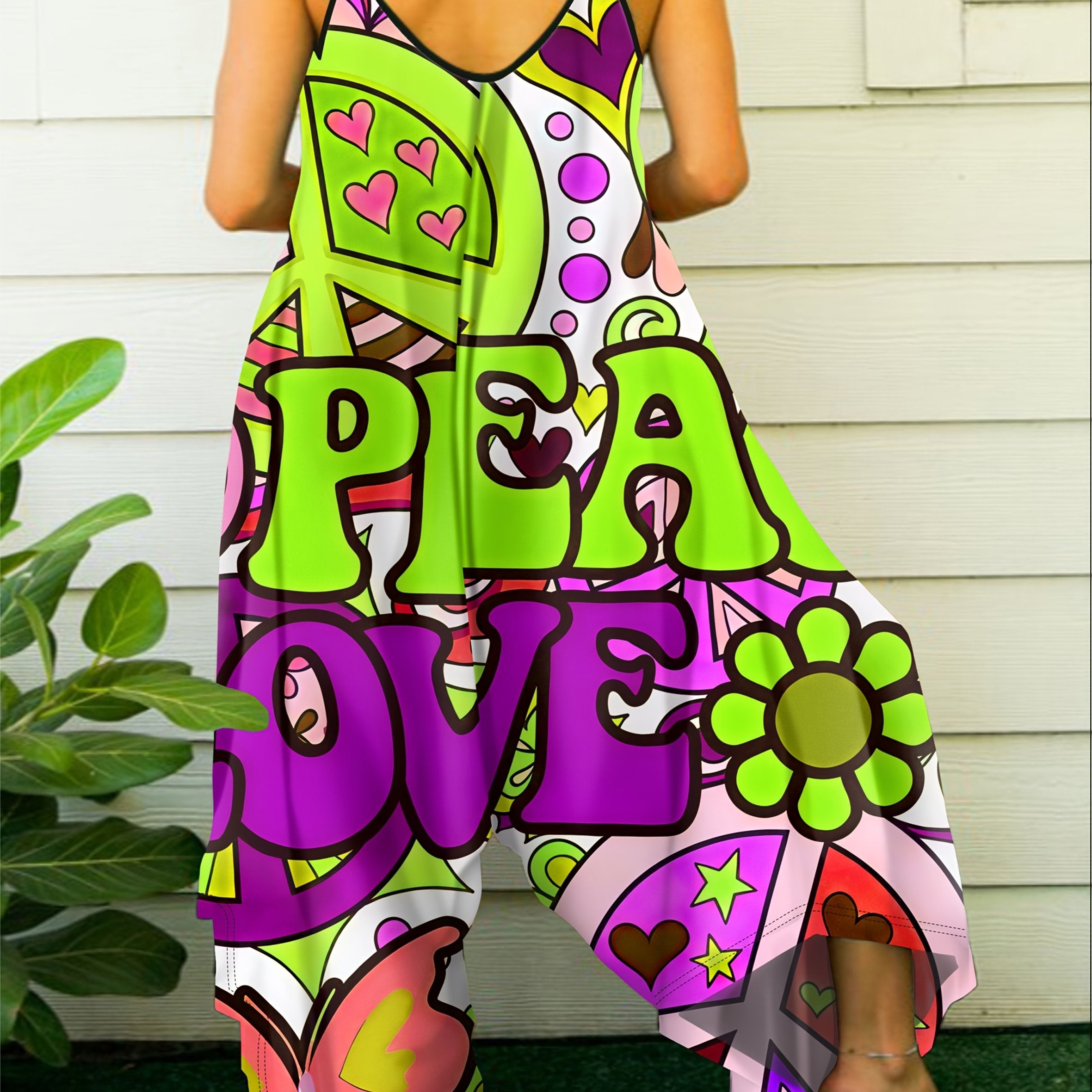 Plus Size Bohemian Print Jumpsuit Sleeveless Summer Dress Casual Vacation Dress