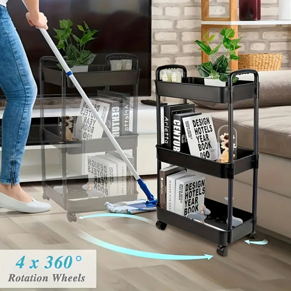 Kichkina, hammom va yotoqxonani tartibga solish uchun ko'p qavatli mustahkam plastik saqlash aravachasi. Uy tartibi uchun savatchalar, qutilar va idishlar bilan oson yig'iladi.