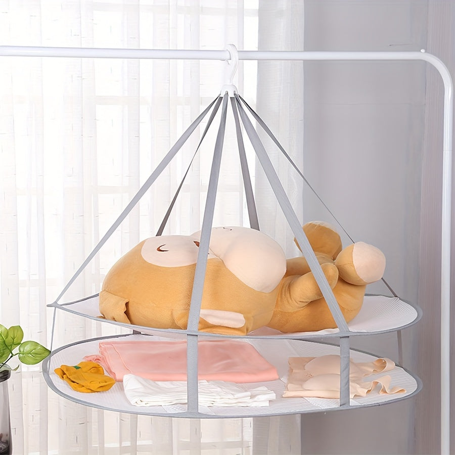 Grey Three-Story Clothes Dryer with Mesh Netting for Large Items and Wind Protection