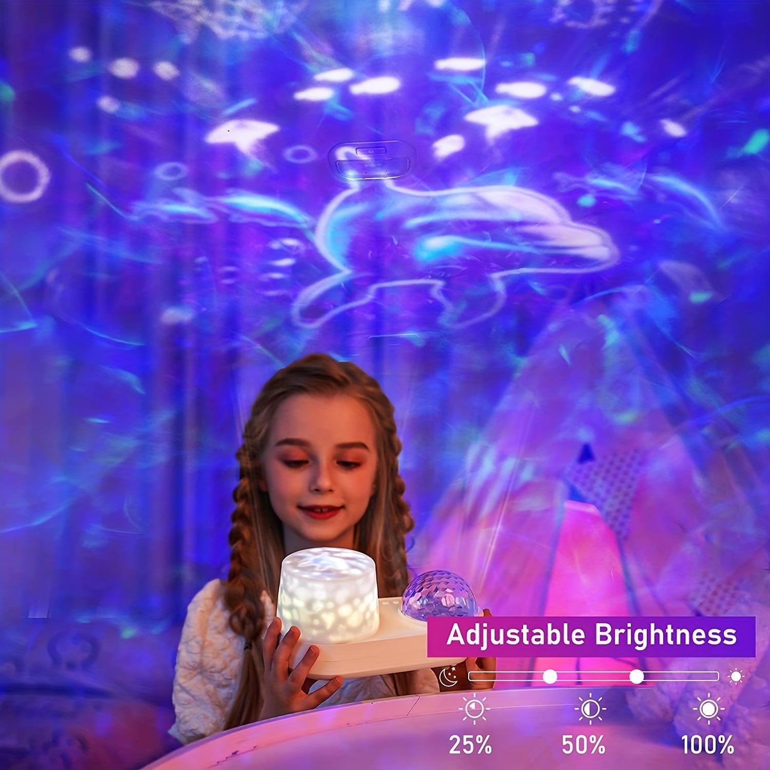 Colorful 3D Ocean Rotating Projector Lamp with Starry Night Light for Room Decor