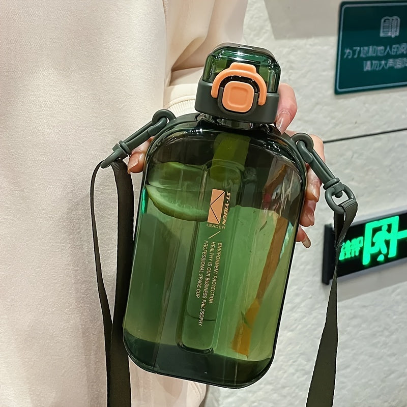 Botella de agua cuadrada con correa ajustable para el hombro, ligera, de plástico, para viajes, deportes y camping