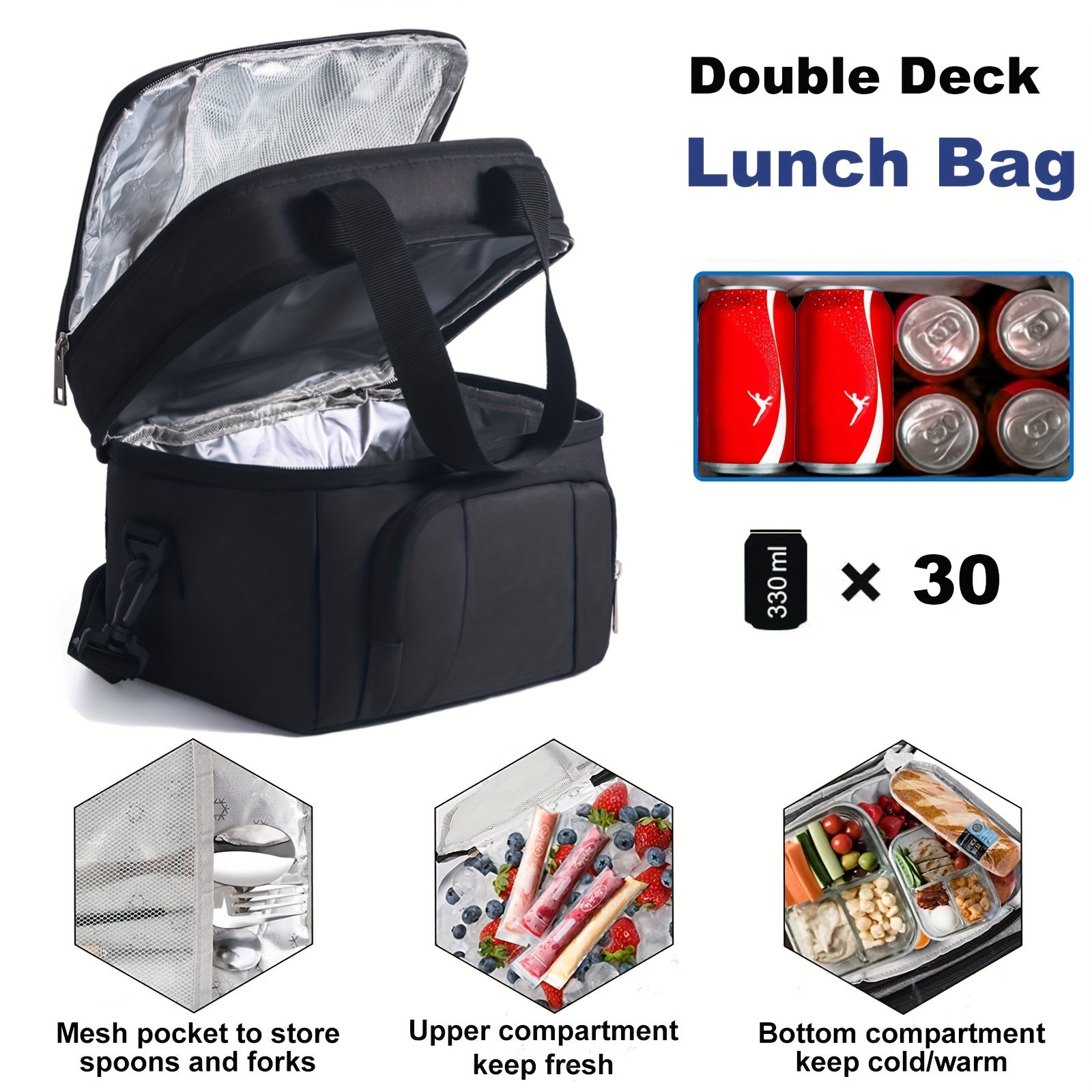 Insulated Lunch Bag Leak-Proof Tote with Adjustable Shoulder Strap for Outdoor Use