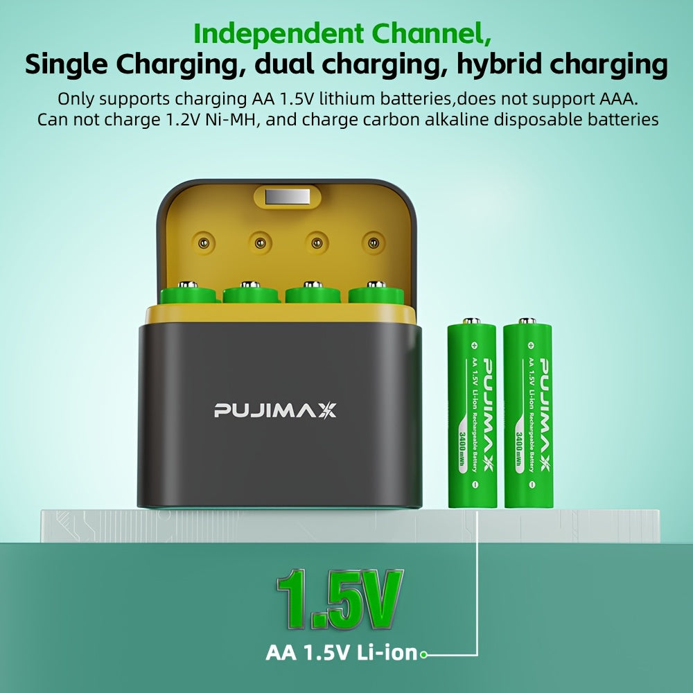 8-Pack Rechargeable 3400mWh Lithium Batteries with Charging Box for 1.5V Devices