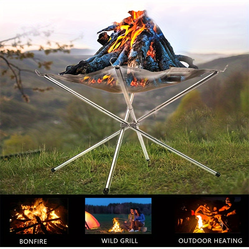 Stainless Steel Portable BBQ Grill with Non-Stick Surface Foldable Adjustable Height and Wind Guard