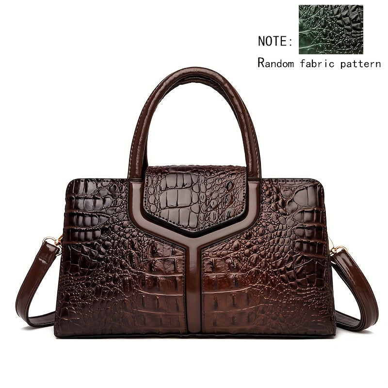 Women's Crocodile-Embossed Handbag Black Green Crossbody Shoulder PU Durable Stylish