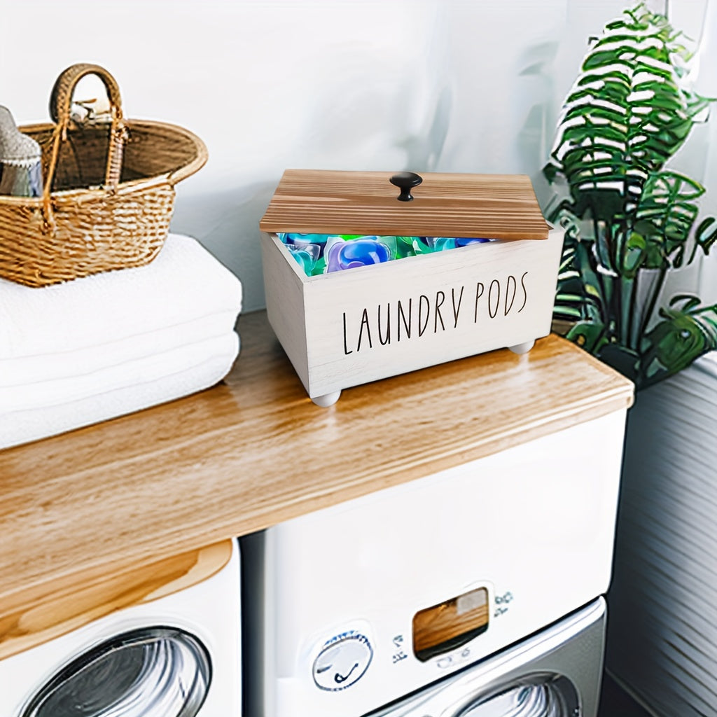 Contenedor de almacenamiento de ropa de madera con tapa y cuentas para organizar ropa y suavizante