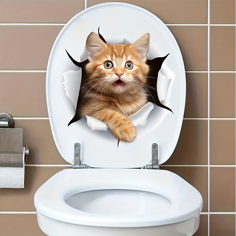 Orange Cat Toilet Seat Decal Removable Bathroom Door Sticker