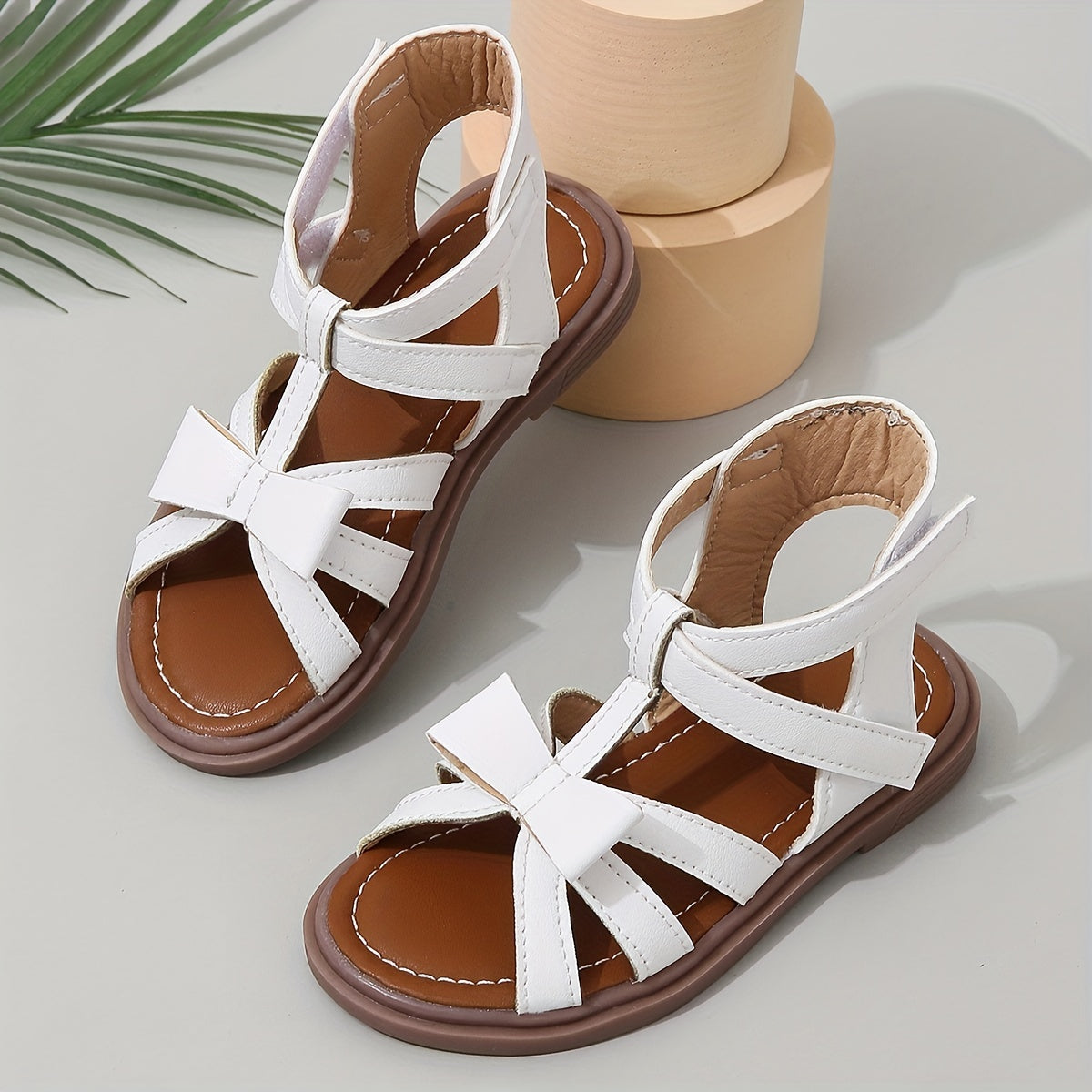 Girls' Summer Sandals with Braided Hollow Strap Mid-Heel Open Toe T-Strap for Teenagers