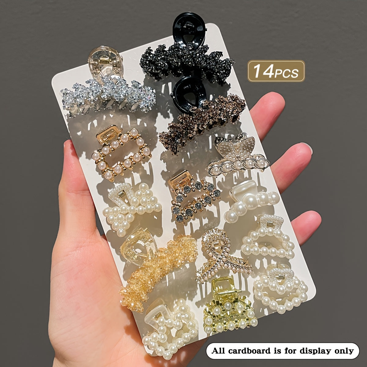 14 Assorted Resin Hair Clips for Women Minimalist Sparkling Diamond Imitation Pearl Set