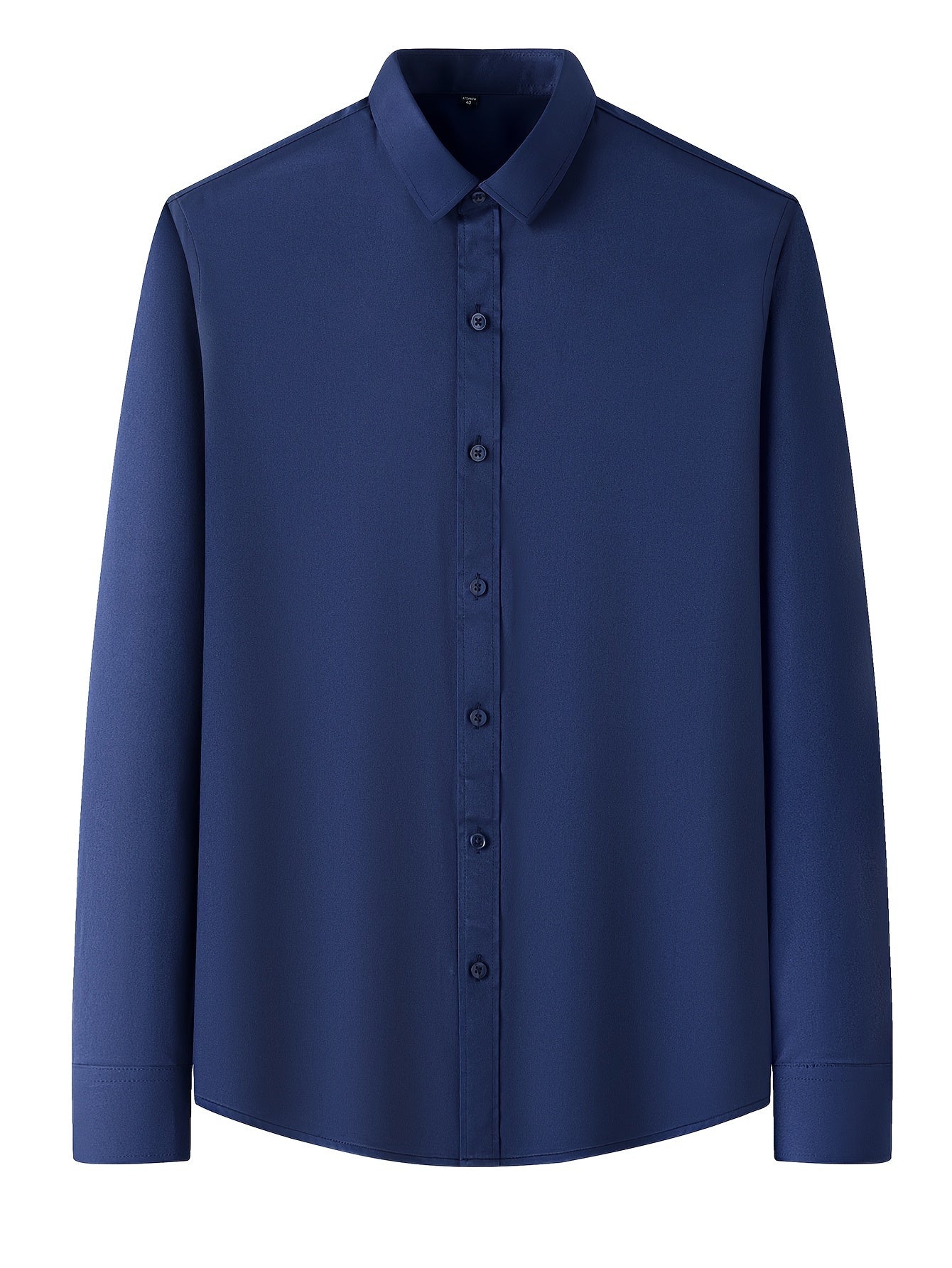 Men's Solid Color Long Sleeve Dress Shirt Stretch Polyester Business Casual Button-Up Collared