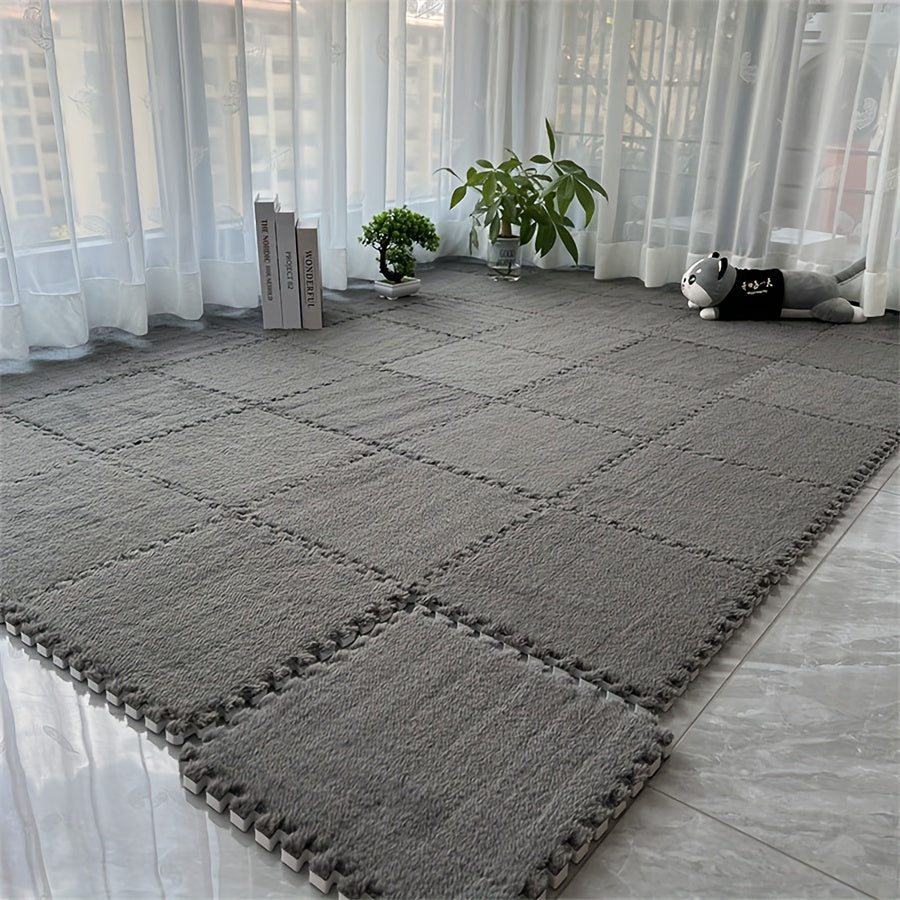 Interlocking Carpet Set 12 Solid Color Square Mats 29.97cm Hand Washable