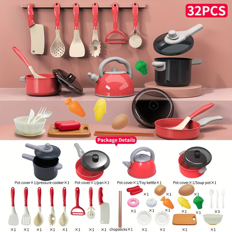 Kids Kitchen Play Set for Children Aged 3 Plus with 32-95 Pieces Including Fruits Vegetables Utensils Colorful Role Play Toy